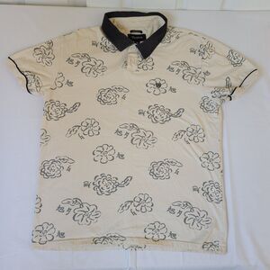 Brixton Tailored Fit Polo Shirt Mens M Cream Floral Print Short Sleeve